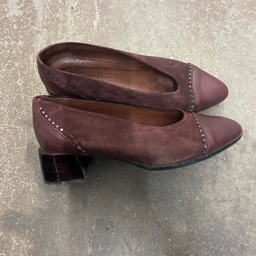 Hispanitas block heel suede Burgundy Women's Shoes‎